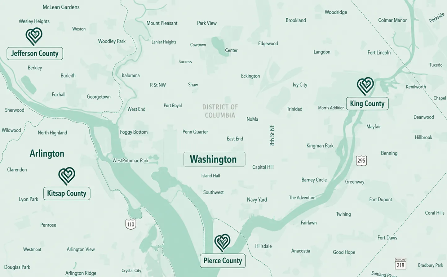 Personal Touch Care Locations Map - Jefferson, Kitsap, Pierce, King Counties